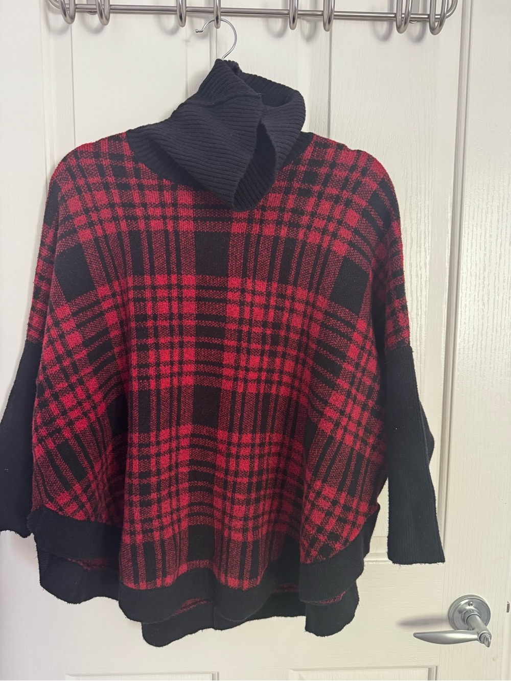 LOFT Red and Black Plaid Turtleneck Sweater